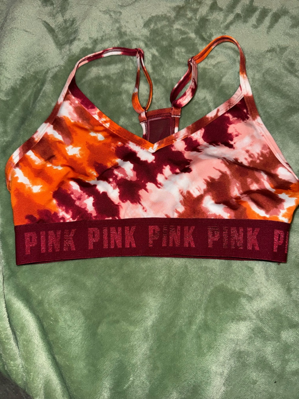 PINK Victoria's Secret Tie-Dye Sports Bralette in Orange & Maroon